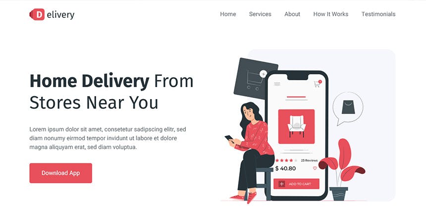 Delivery - Food Delivery App Landing Page Template