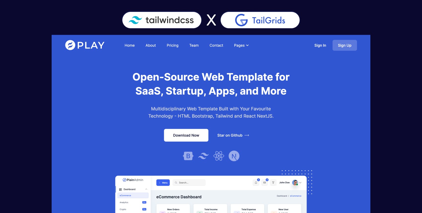 Play - Free Tailwind Template for Startup and SaaS
